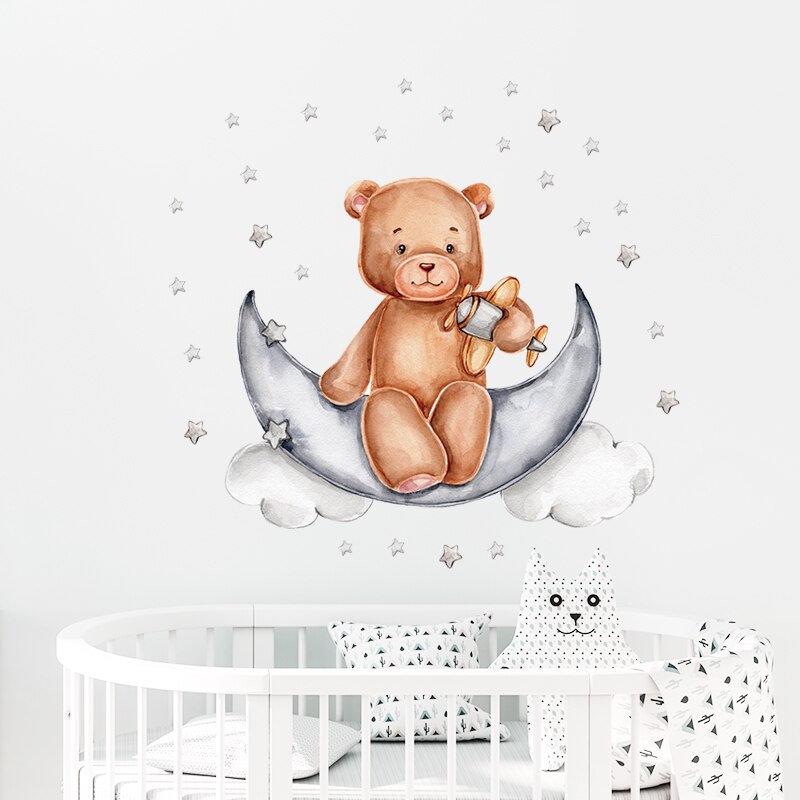 Moon Teddy Bear Wall Decal - Just Kidding Store