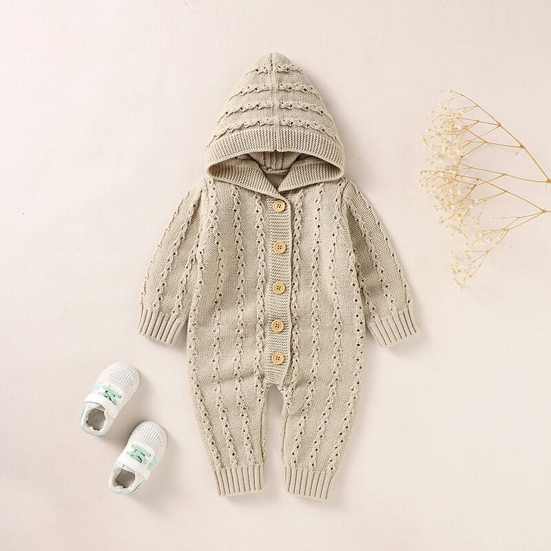 Hooded Knitted Baby Romper Jumpsuit - Just Kidding Store