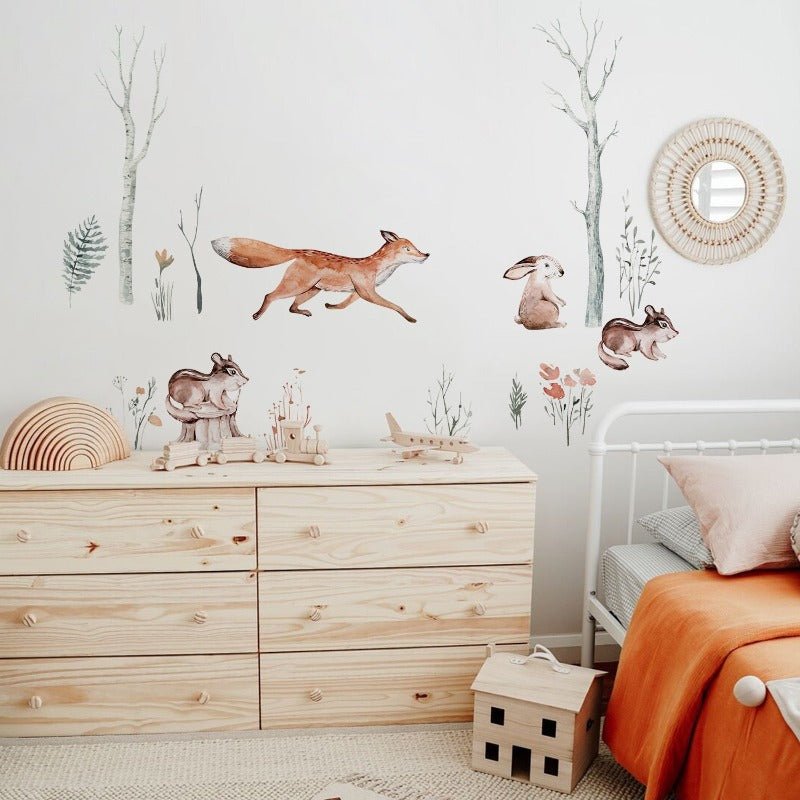 Watercolor Nordic Woodland Wall Children Nursery Decal - Just Kidding Store