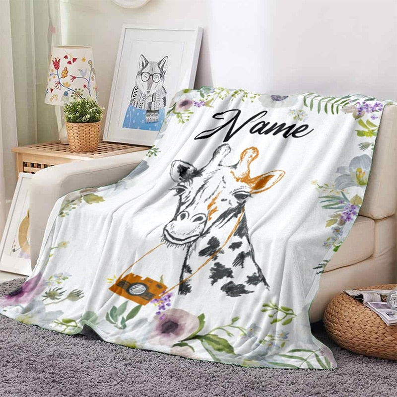 Custom Name Animal Print Blanket - Personalized Fleece Throw - Just Kidding Store