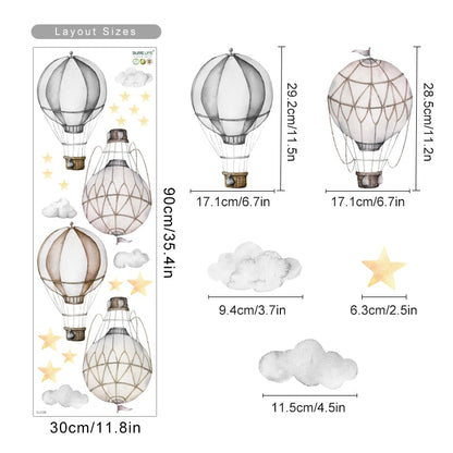 Hot Air Balloon Clouds Stars Nursery Wall Decals - Just Kidding Store