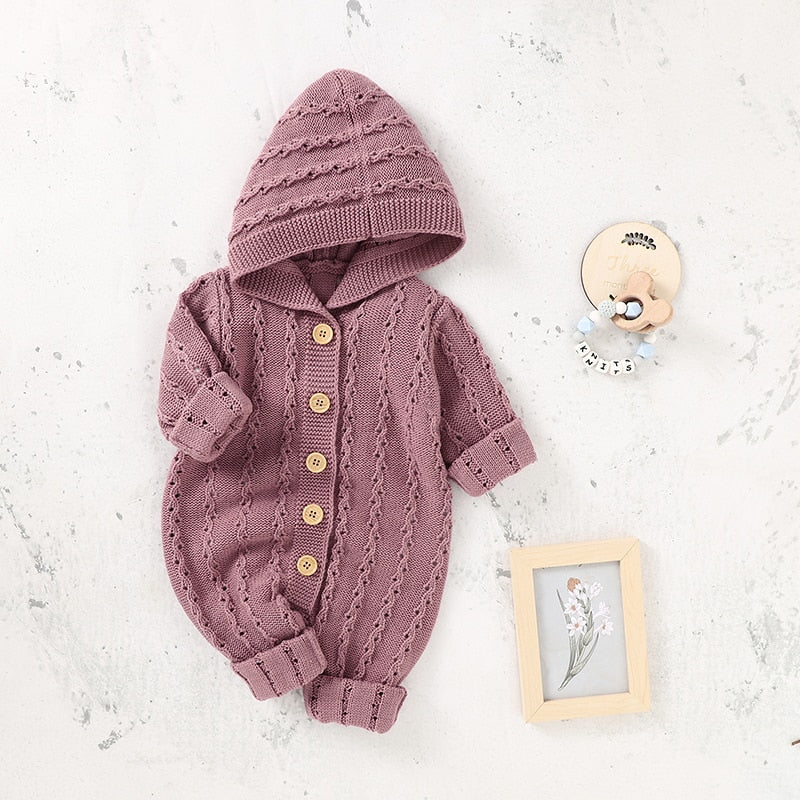 Hooded Knitted Baby Romper Jumpsuit - Just Kidding Store