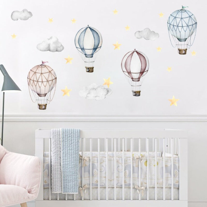 Hot Air Balloon Clouds Stars Nursery Wall Decals - Just Kidding Store