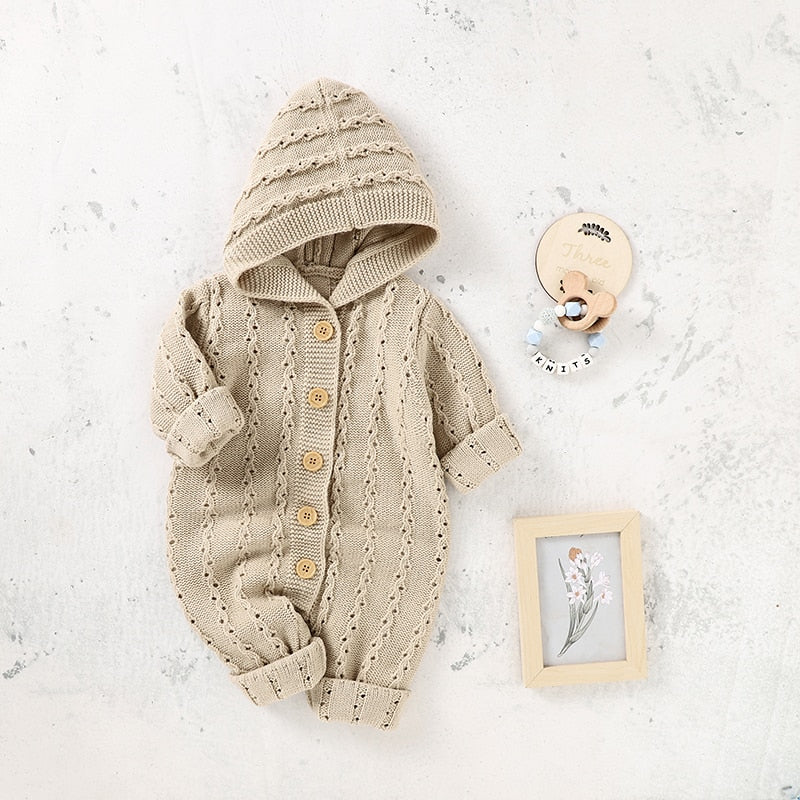 Hooded Knitted Baby Romper Jumpsuit - Just Kidding Store