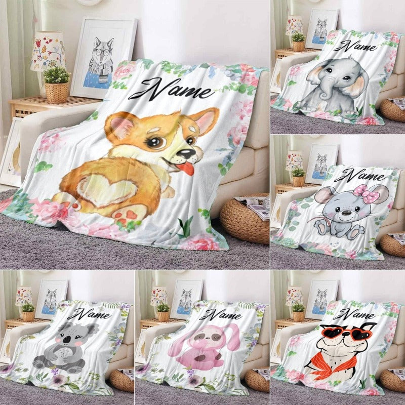 Custom Name Animal Print Blanket - Personalized Fleece Throw - Just Kidding Store