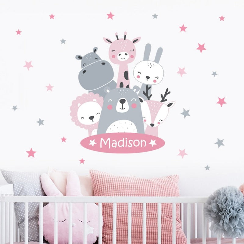 Personalised Name Animal Friends Wall Sticker - Just Kidding Store