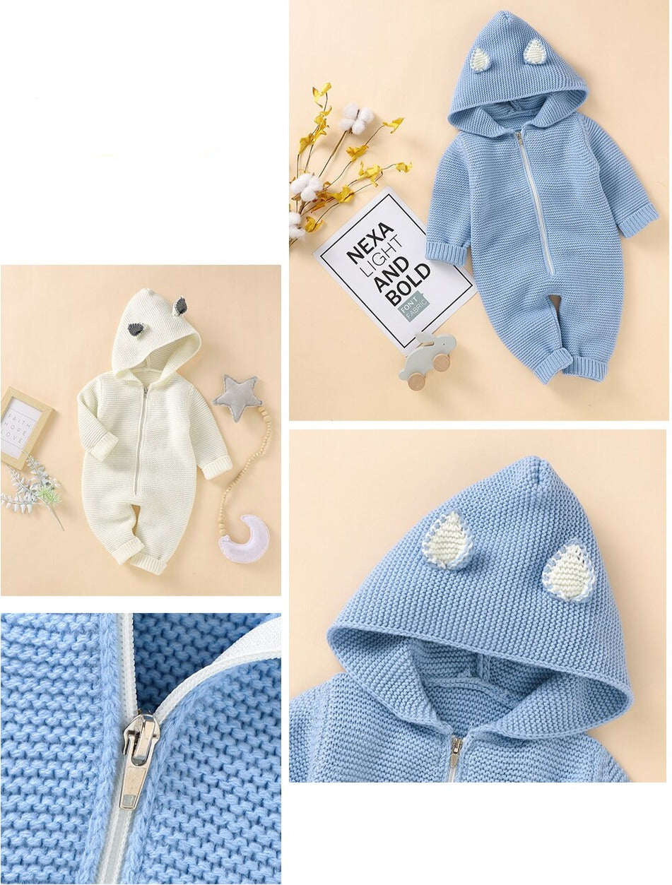 Hooded Knitted Winter Infant Jumpsuit - Just Kidding Store