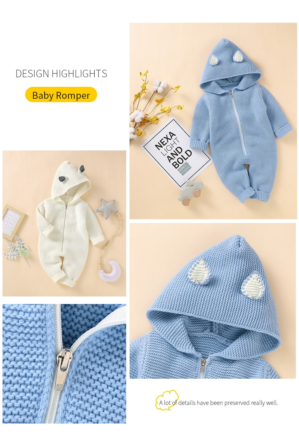 Hooded Knitted Infant Jumpsuit