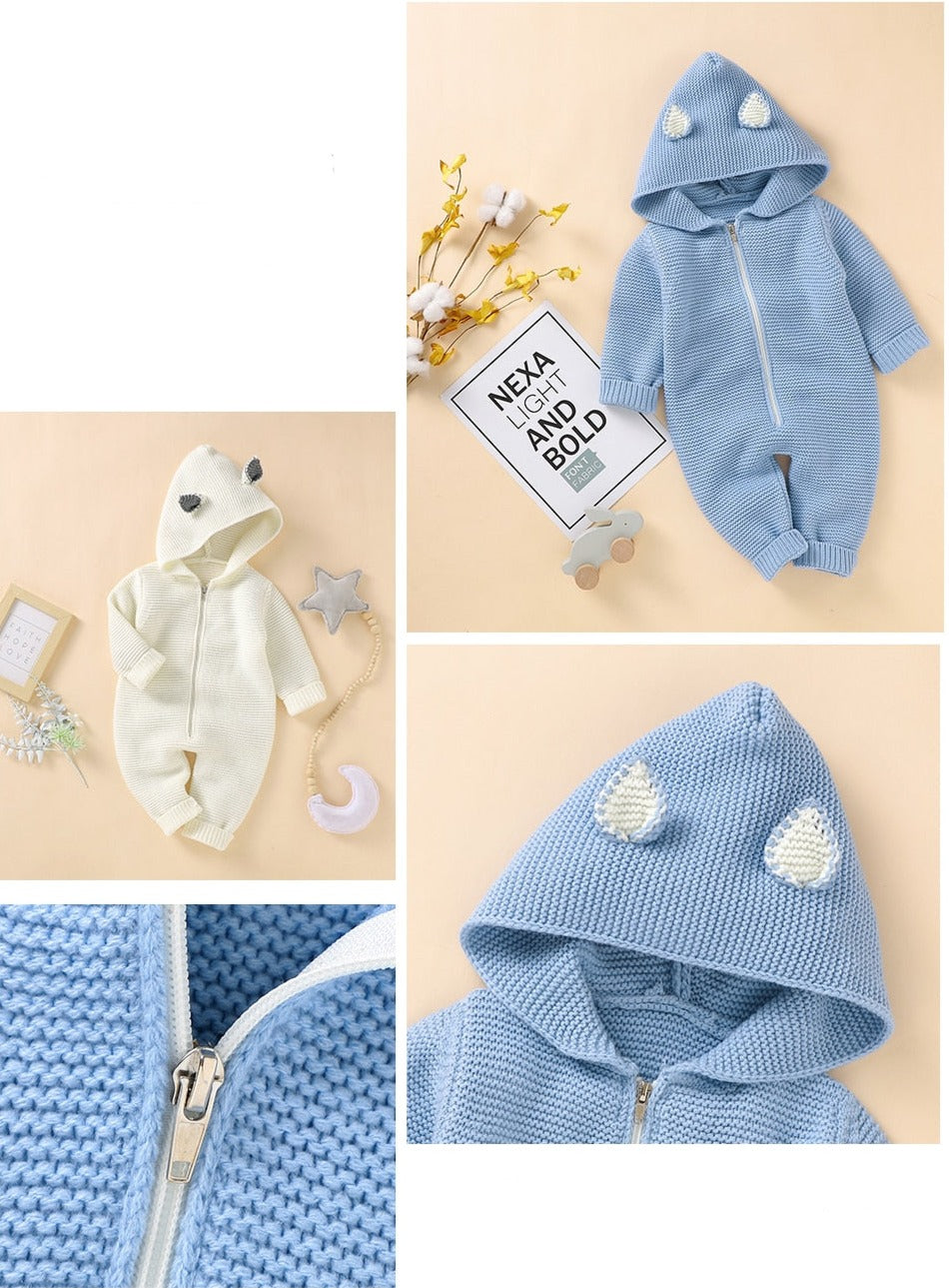 Hooded Knitted Infant Winter Jumpsuit - Just Kidding Store