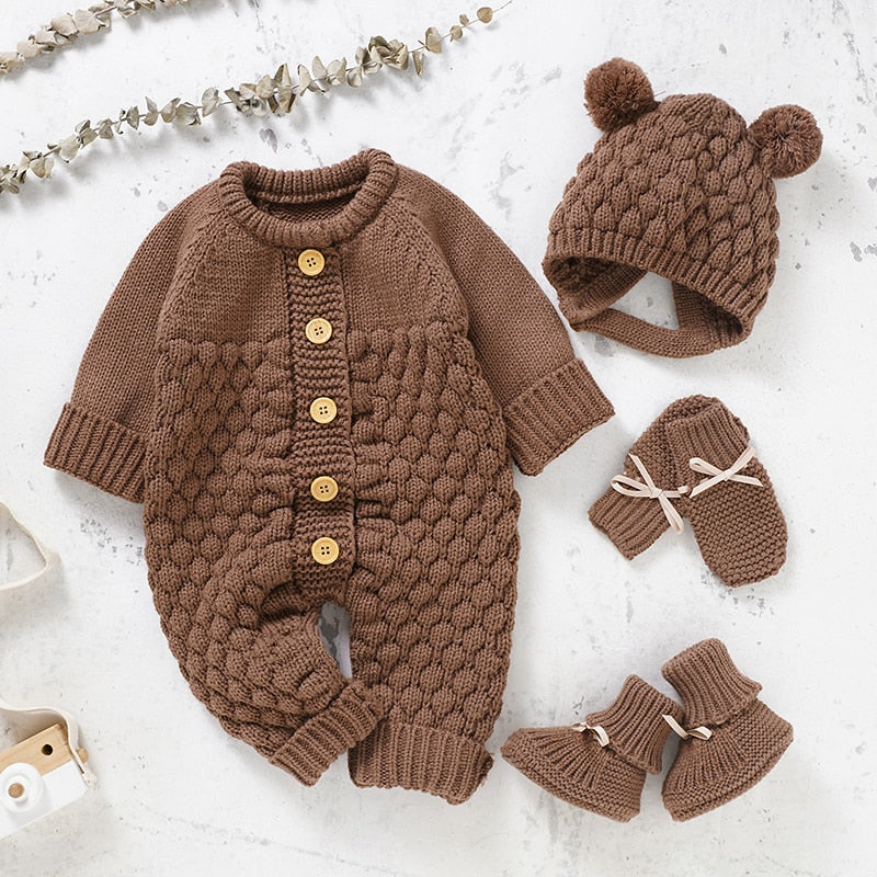 Hooded Knitted Baby Infant Toddler Jumpsuit Set - Just Kidding Store