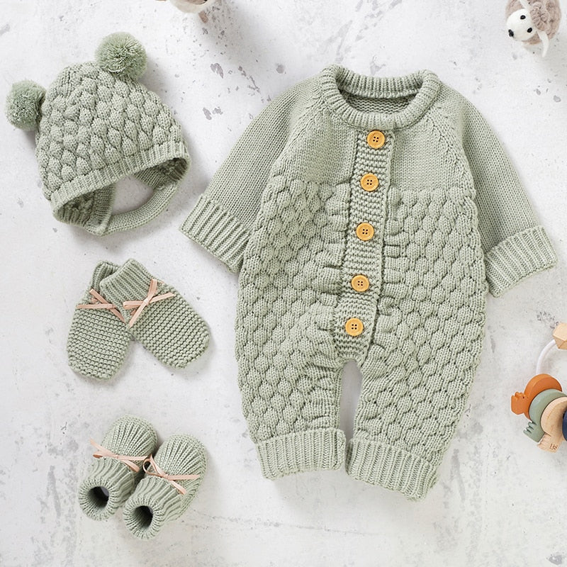 Hooded Knitted Baby Infant Toddler Jumpsuit Set - Just Kidding Store