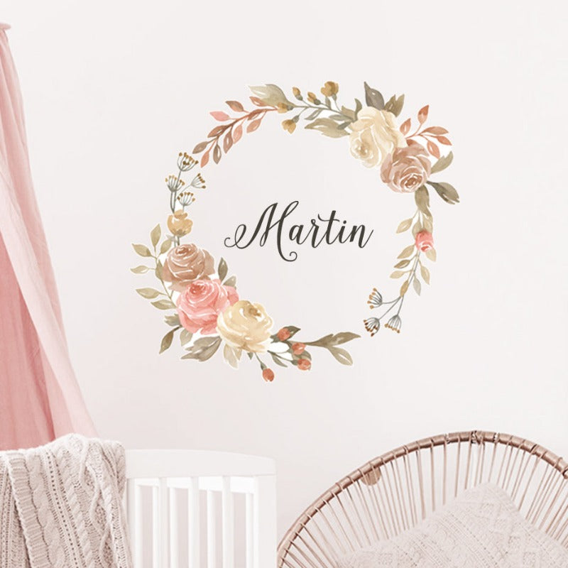 Custom Name Floral Wreath Wall Sticker - Just Kidding Store