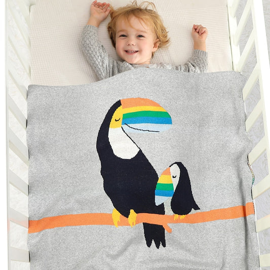 Toucans Cotton Knitted Baby Kids Nursery Blanket - Just Kidding Store