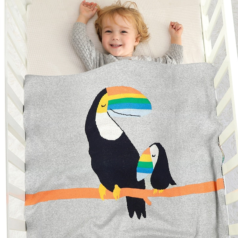 Toucans Cotton Knitted Baby Kids Nursery Blanket - Just Kidding Store