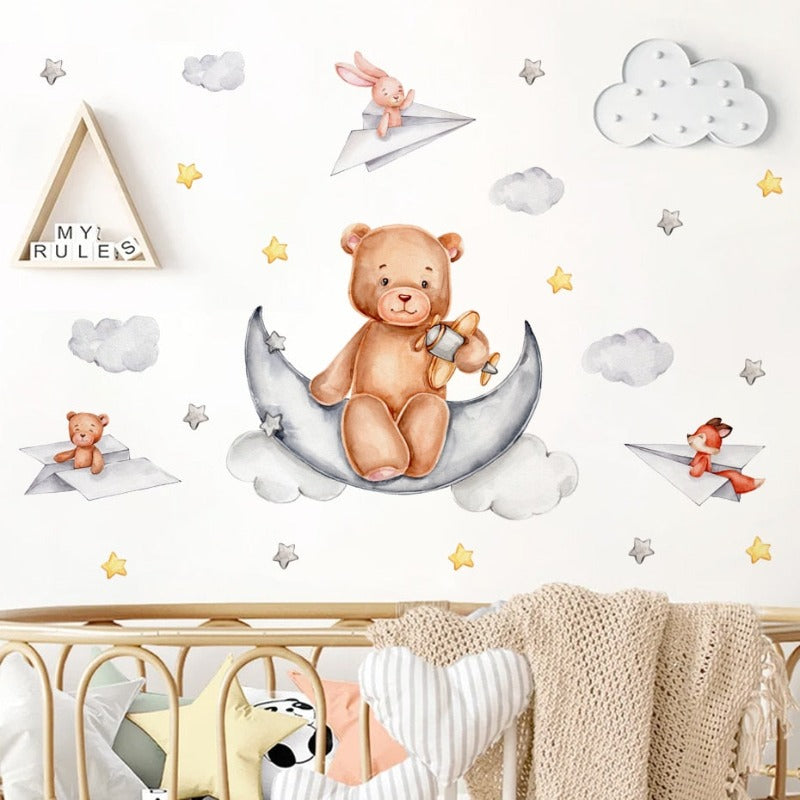 Moon Clouds Teddy Bear Nursery Children Wall Decals - Just Kidding Store