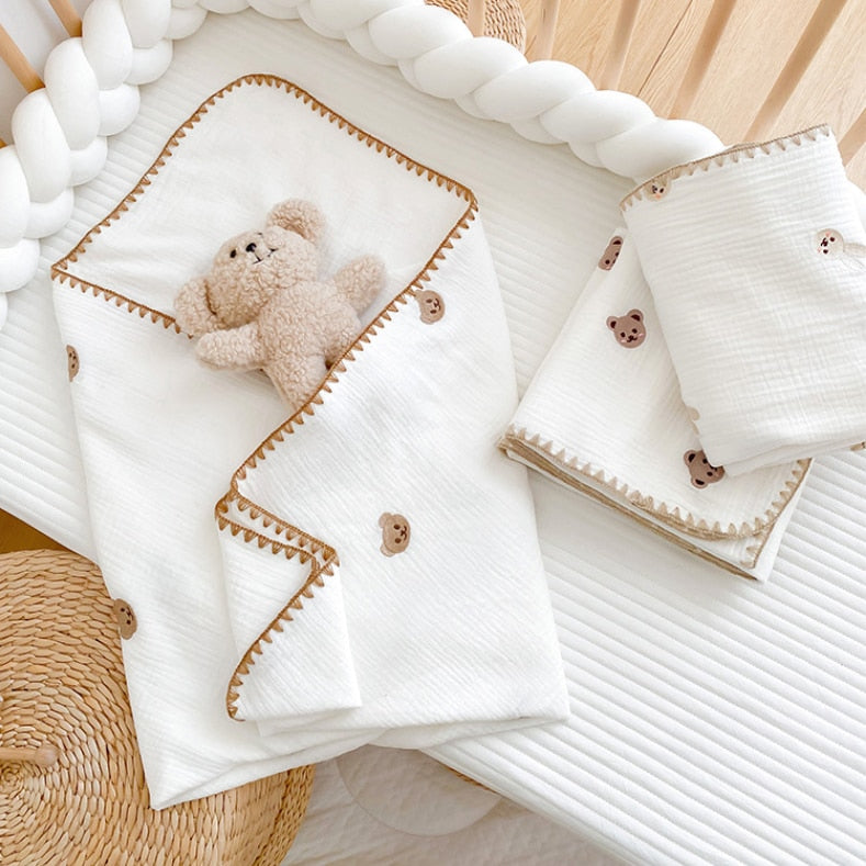 Embroidered Muslin Swaddle -  Baby Blanket - Just Kidding Store