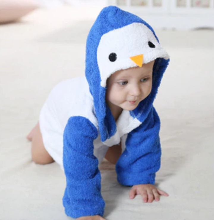 Baby Hooded Bathrobe - Terry Towel - Penguin - Just Kidding Store