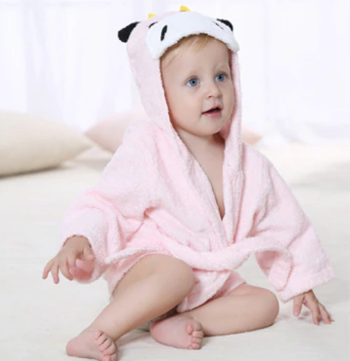 Baby Hooded Bathrobe - Terry Towel - Pink Cow - Just Kidding Store
