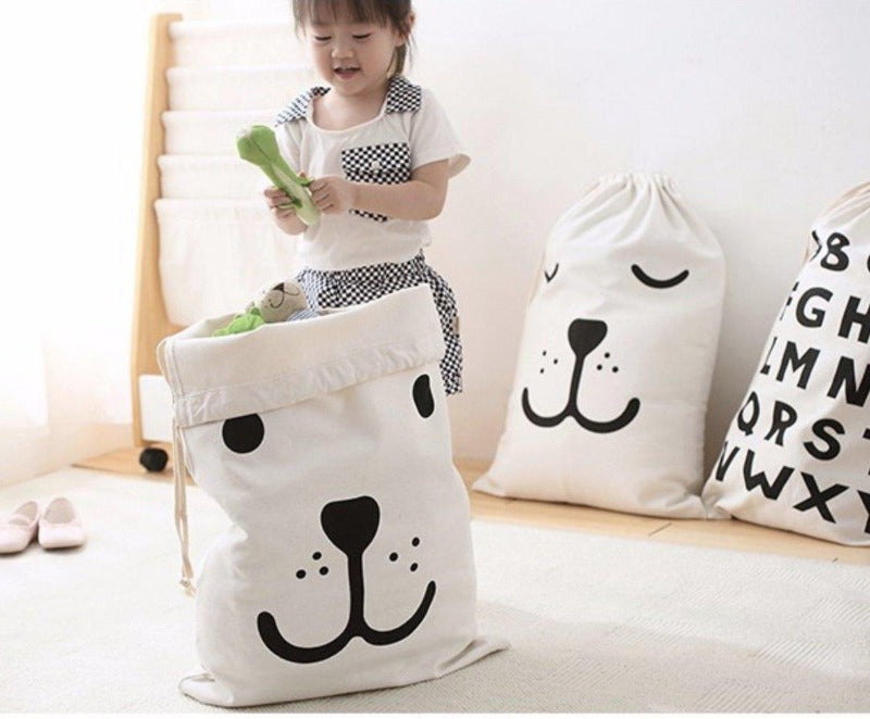 Canvas Storage Bag - Smily Bear Kids Toys Pouch - Just Kidding Store