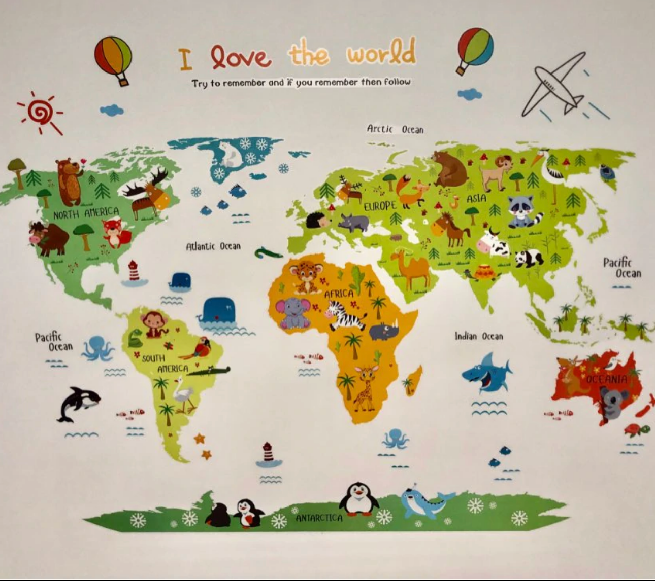 World Map With Animals Decal I Love The World Wall Sticker Just Kidding Store