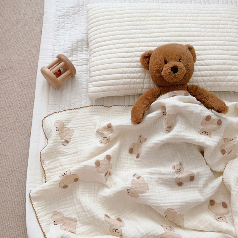 Teddy Bear Oversized Muslin Blanket - Swaddle Wrap Newborn - Just Kidding Store