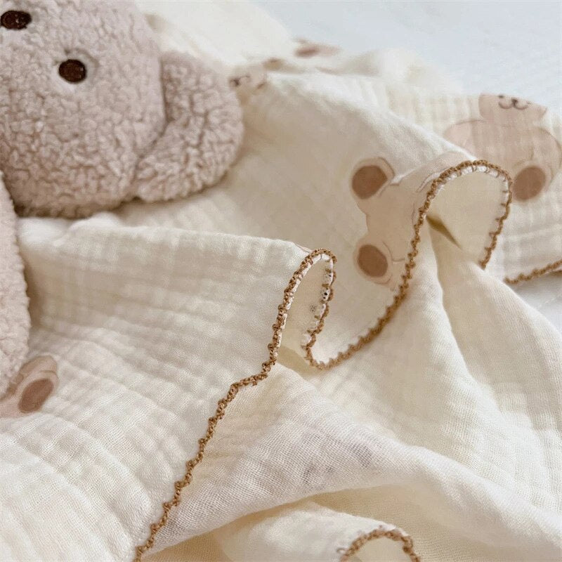 Teddy Bear Oversized Muslin Blanket - Swaddle Wrap Newborn - Just Kidding Store