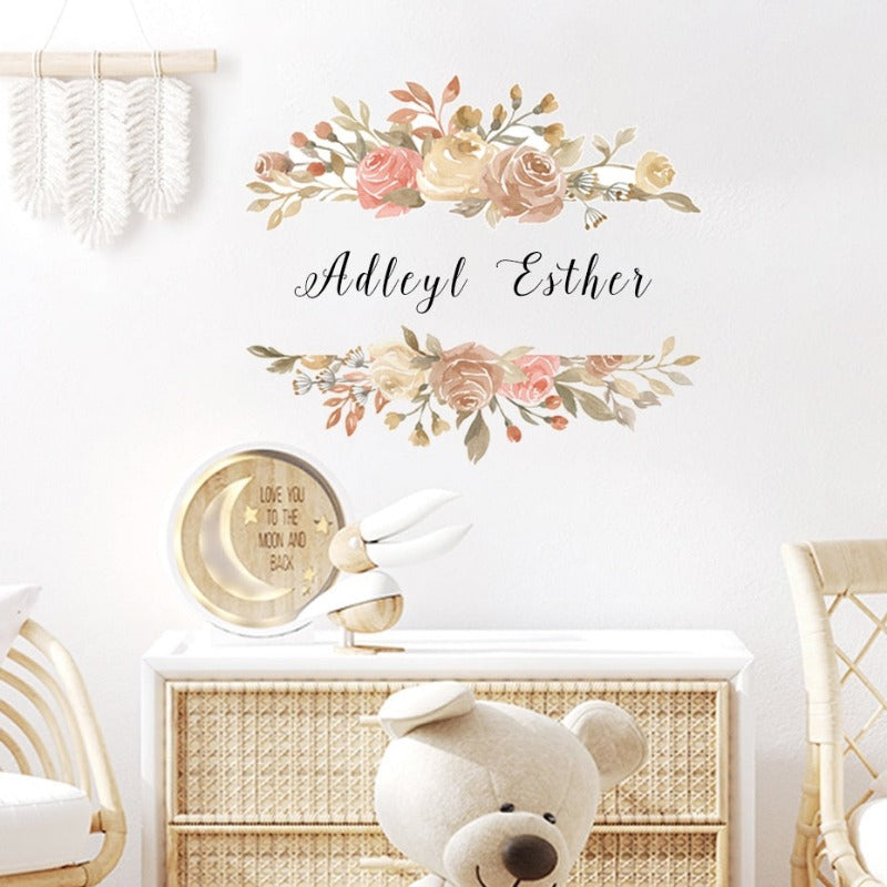 Custom Name Floral Wreath Wall Sticker - Just Kidding Store