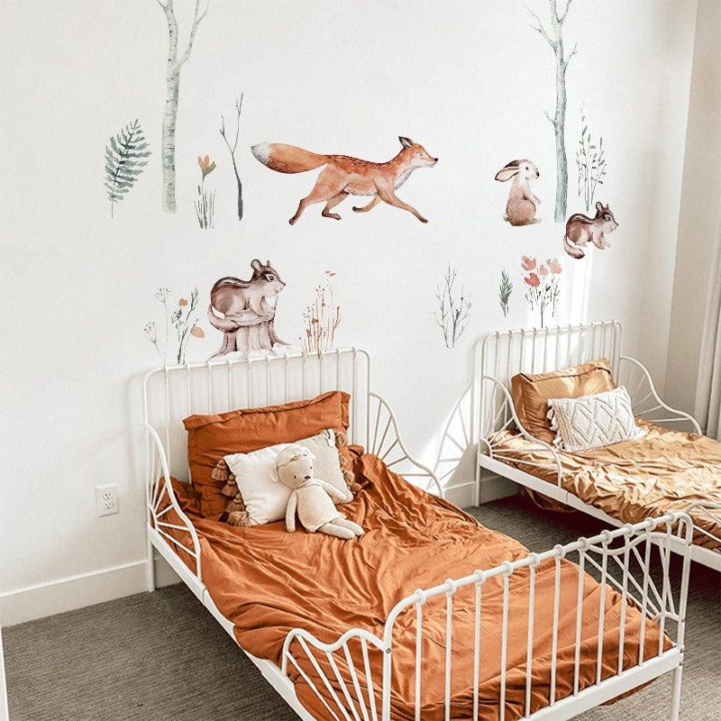 Watercolor Nordic Woodland Wall Children Nursery Decal - Just Kidding Store