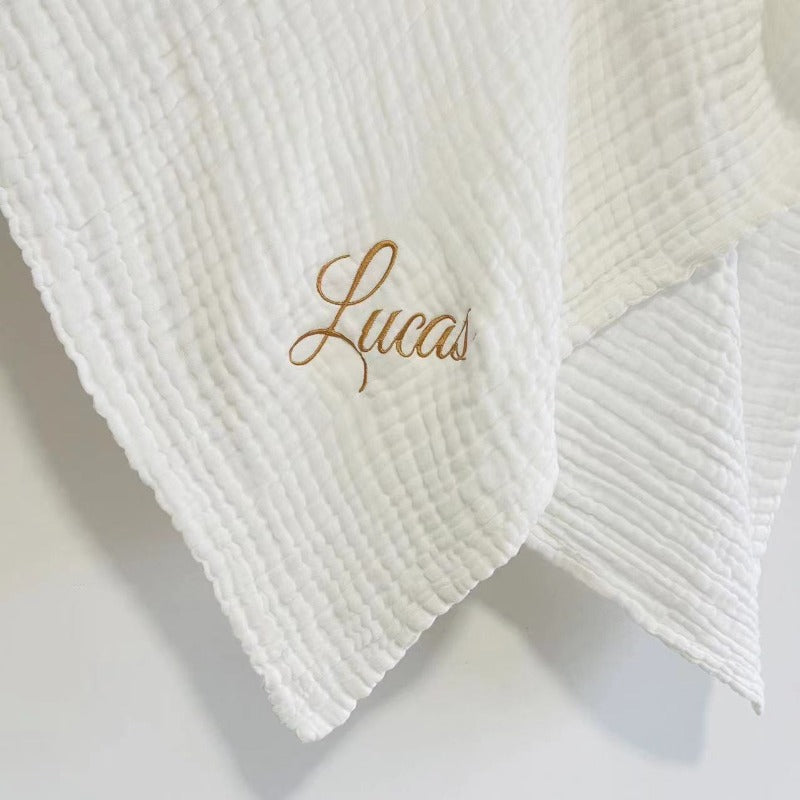 Custom Name Embroidery 6 Layers Muslin Swaddle - Cotton Blanket - Just Kidding Store