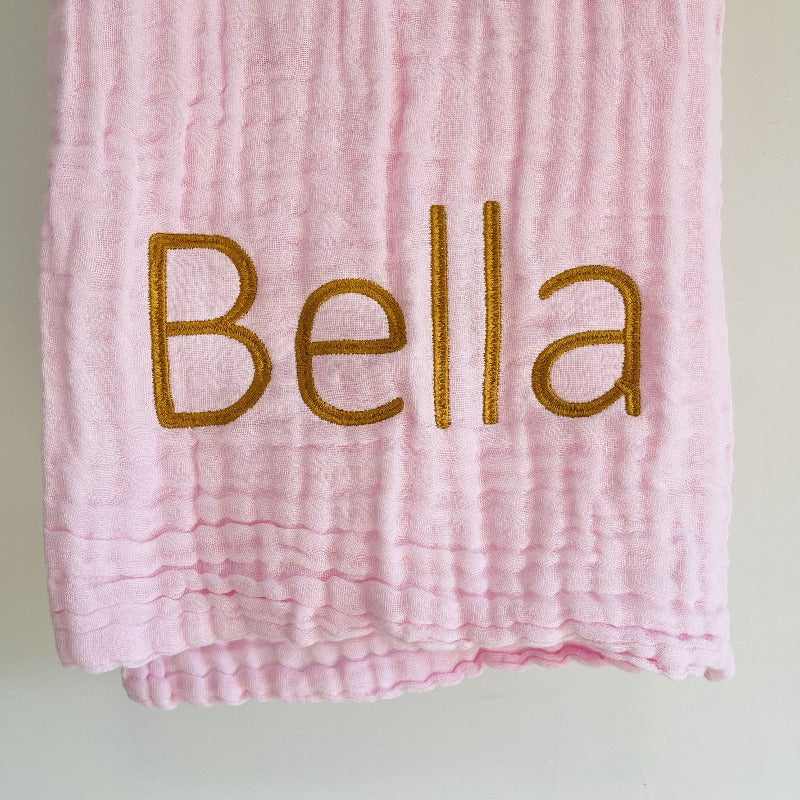 Custom Name Embroidery 6 Layers Muslin Swaddle - Cotton Blanket - Just Kidding Store