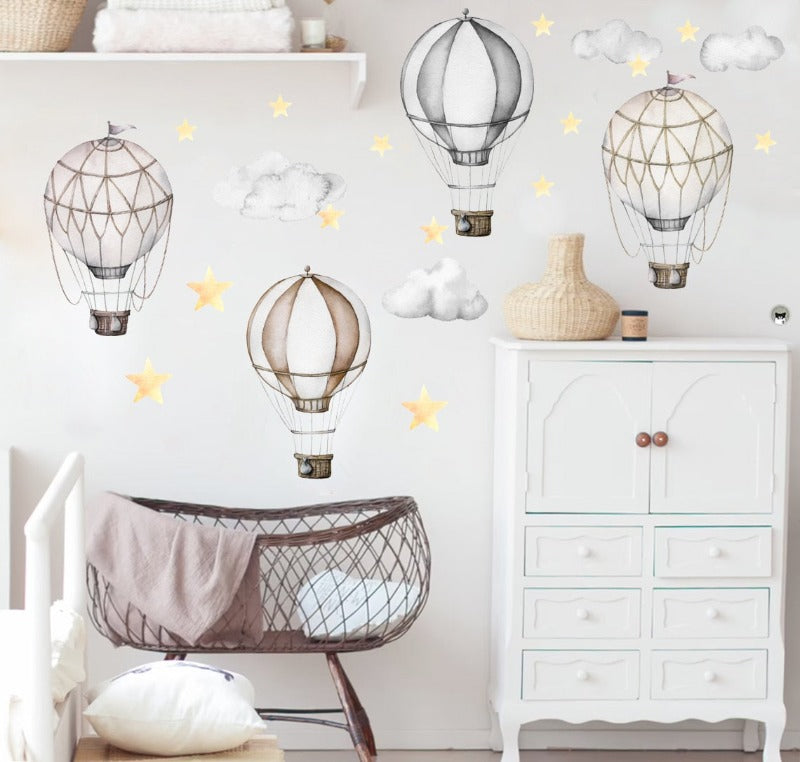 Hot Air Balloon Clouds Stars Nursery Wall Decals - Just Kidding Store