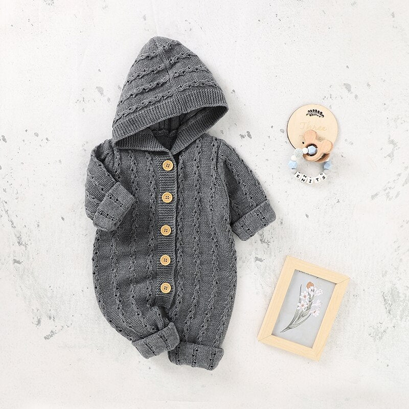 Hooded Knitted Baby Romper Jumpsuit - Just Kidding Store