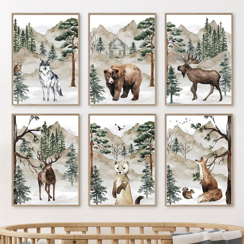 Nordic Forest Wild Animals Canvas Prints - Just Kidding Store