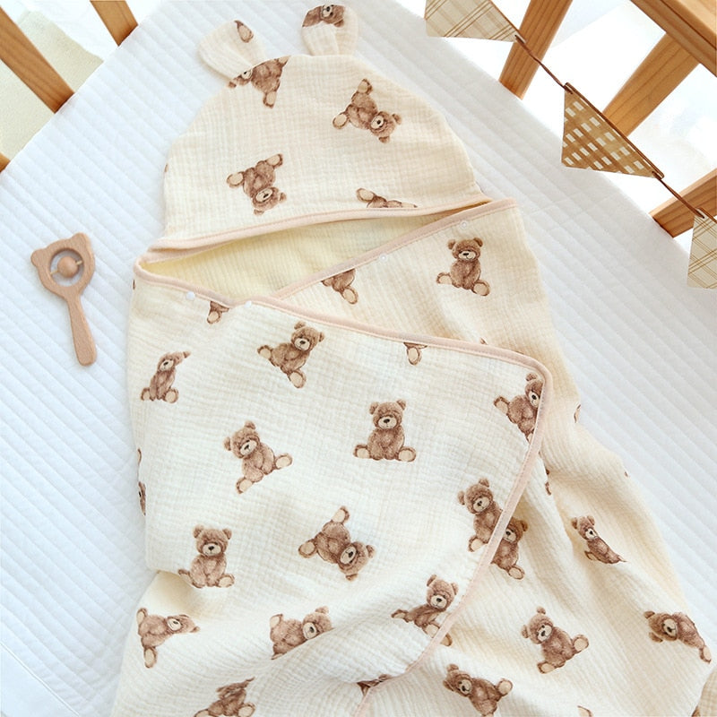 Muslin Baby Hooded Towel - Bath Poncho - Just Kidding Store