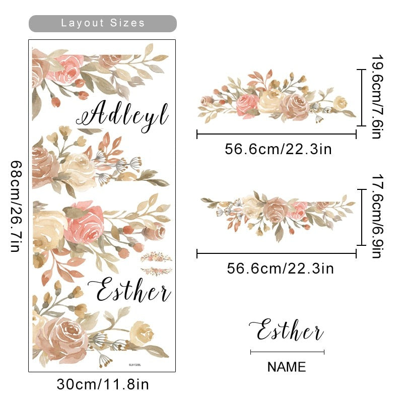 Custom Name Floral Wreath Wall Sticker - Just Kidding Store