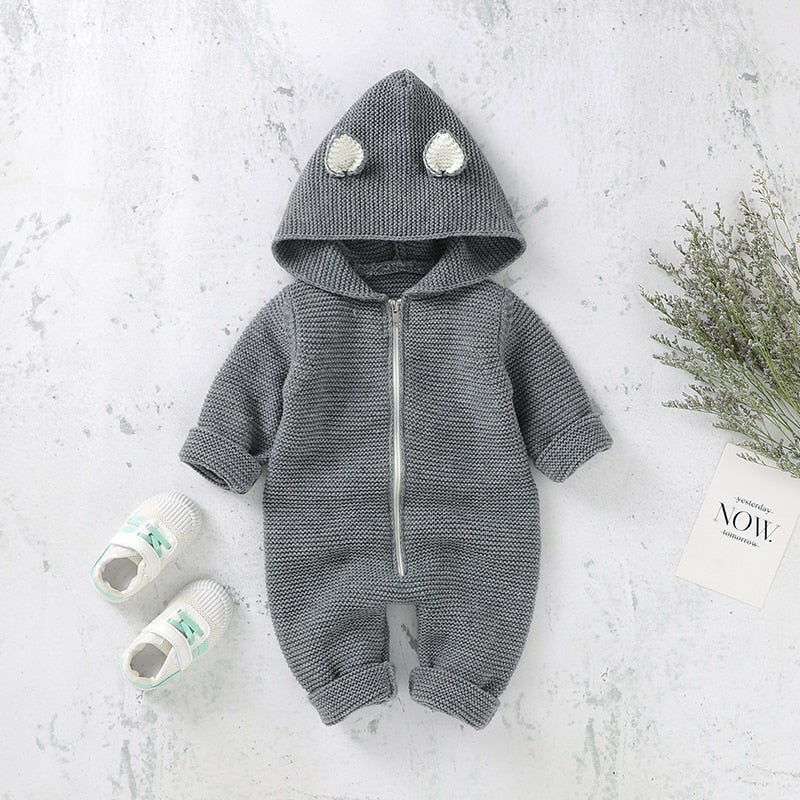 Hooded Knitted Infant Winter Jumpsuit - Just Kidding Store