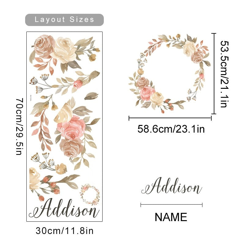 Custom Name Floral Wreath Wall Sticker - Just Kidding Store