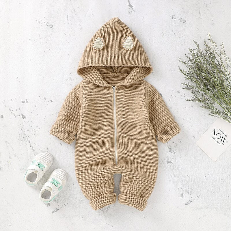 Hooded Knitted Winter Infant Jumpsuit - Just Kidding Store