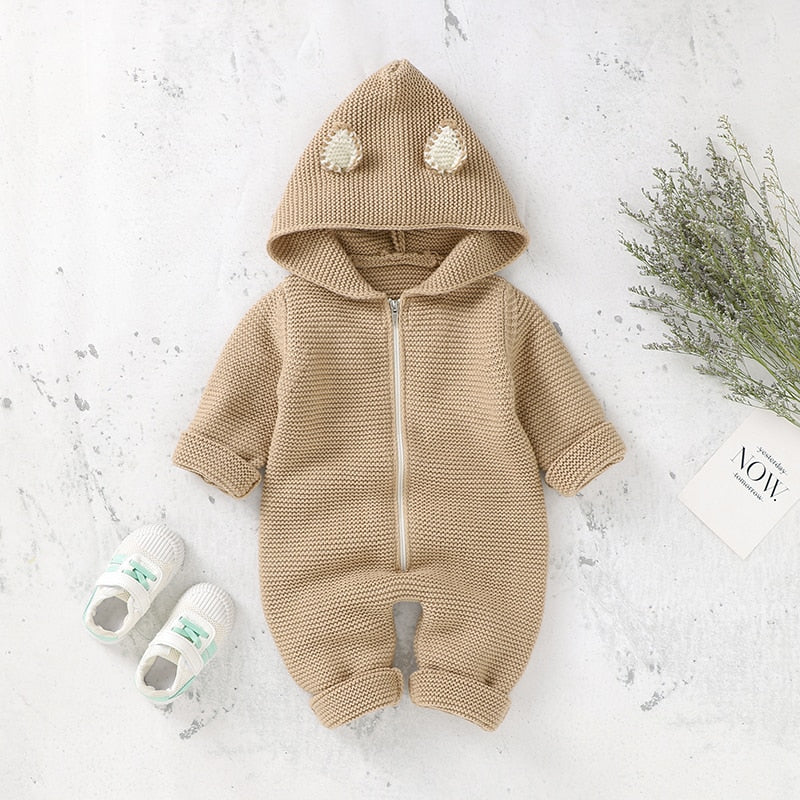 Hooded Knitted Infant Baby Toddler Jumpsuit - Just Kidding Store