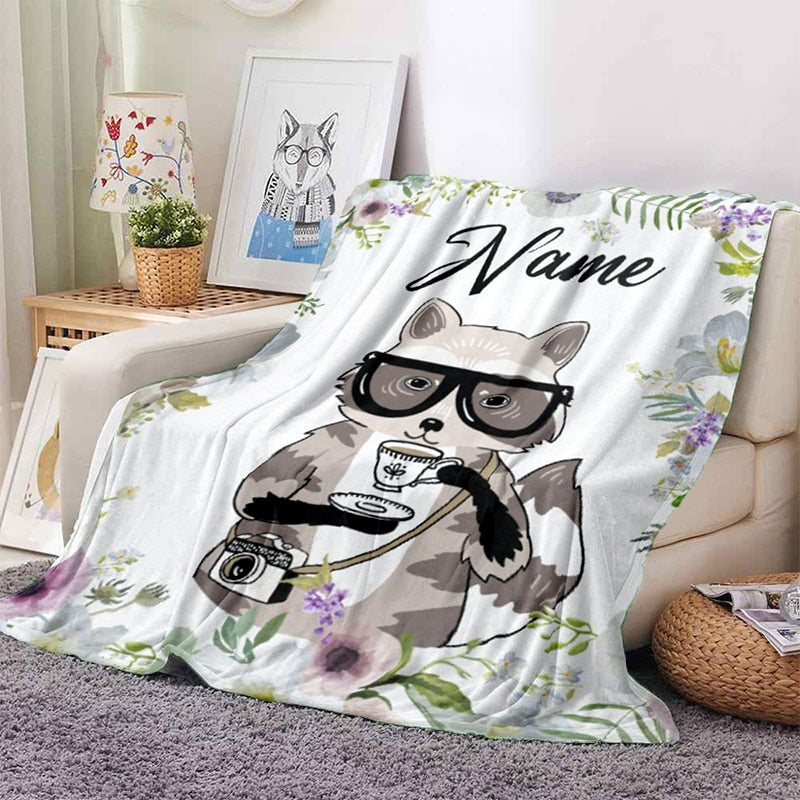 Custom Name Animal Print Blanket - Personalized Fleece Throw - Just Kidding Store