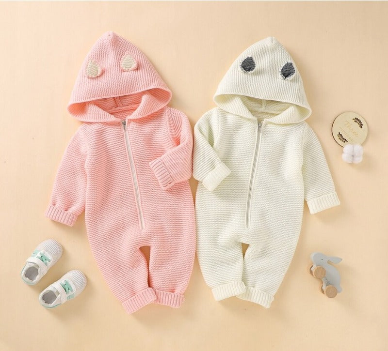 Hooded Knitted Infant Jumpsuit