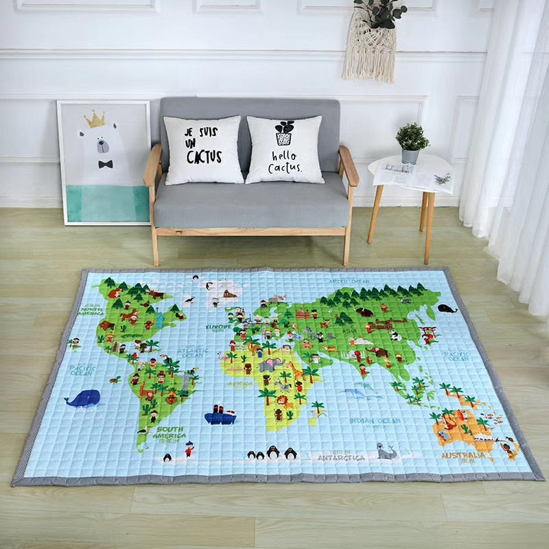Oversized Play Mat - Quilted Anti Skid Carpet - World Map - Just Kidding Store