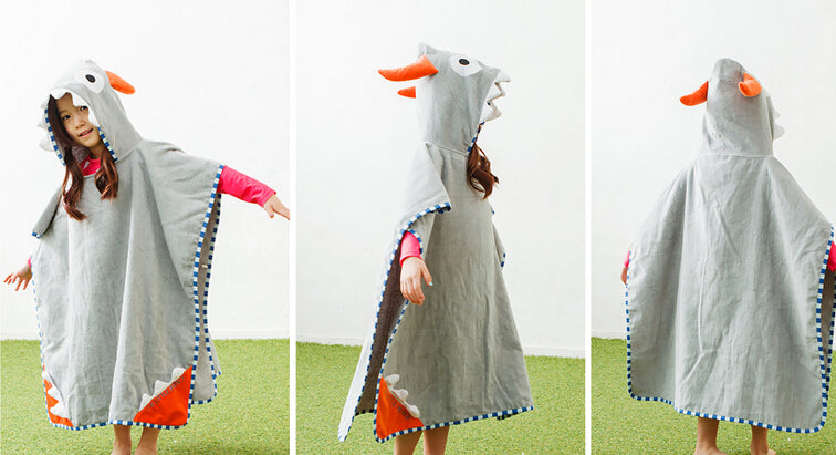 Beach Hooded Towel -  Hooded  Poncho - Gray Bull Ox Horns - Just Kidding