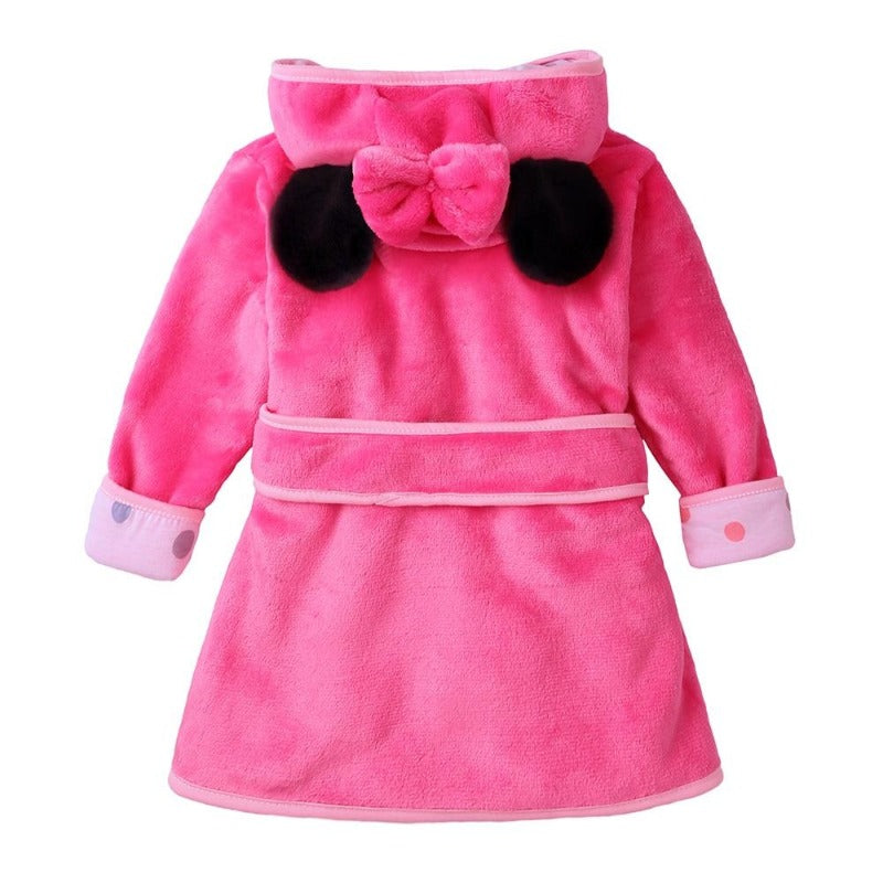 Flannel Cartoon Style Bath Robe Night Gown - Pink Minnie