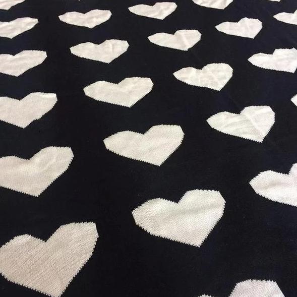 Black Hearts Cotton Knitted Kids Blanket - Just Kidding Store
