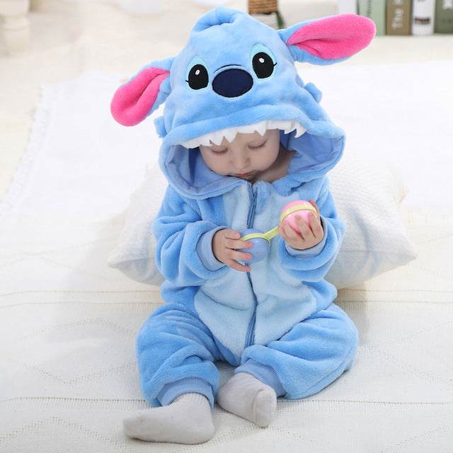 Hooded Flannel Romper Jumpsuit - Blue Stitch - Just Kidding Store