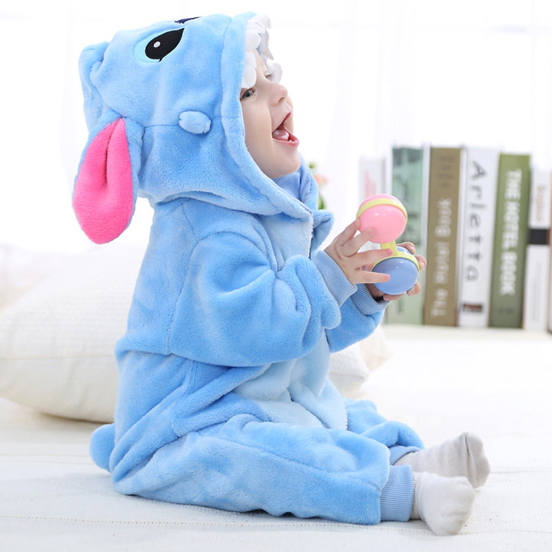 Hooded Flannel Romper Jumpsuit - Blue Stitch - Just Kidding Store