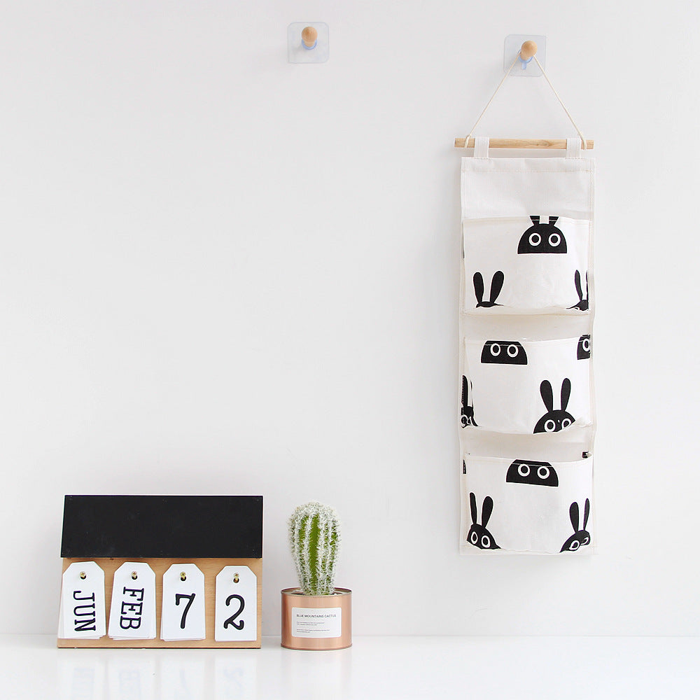  Cotton Linen Hanging Storage Bag 3 Pockets 