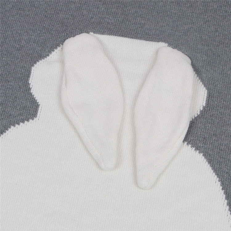 Cotton Knitted Rabbit Ears Blanket - Gray