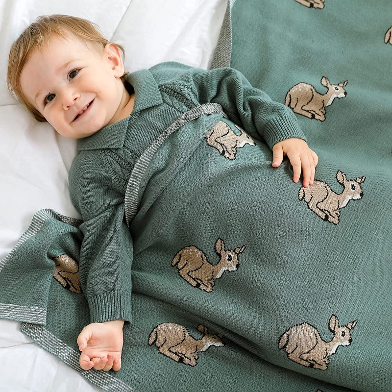 Baby Deer Cotton Knitted Blanket Nursery Bedding - Just Kidding Store